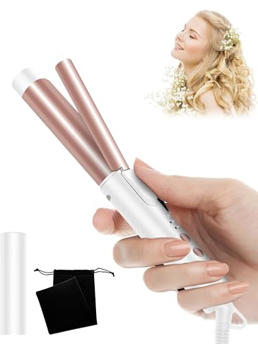 UKLISS Mini Lockenstab 25mm - Lockenstab Kurze Haare 160-200°C | Reise Mini Hair Curler für Kurze und Mittellanges Haar, mit Aufbewahrungstasche, Doppelspannung (Weiß Gold)