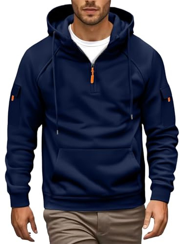 Mens 1/4 Zip Solid Color Hoodie, Mens Hooded Sweatshirt With Drawstring, Fashion Solid Color Hoodies Casual Minimalist Hoodies Classic Comfortable Hoody Pullover With Multiple Pockets