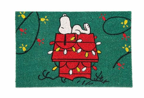 Excelsa Peanuts Shiny and Bright Eingangsmatte, Kokosfaser, 60 x 40 cm, Grün mit Weihnachts-Snoopy, rutschfeste Unterseite aus PVC