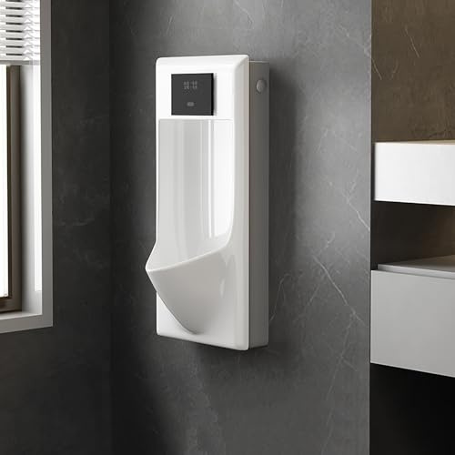 Gtzly Männer Urinal mit Automatischer Sensor-Spülung, Anti-Verstopfendes Keramik Pisuar, Wand Pissoir Urinal Toilette für Badezimmer, Bar, Garage, Flughafen(Gray)