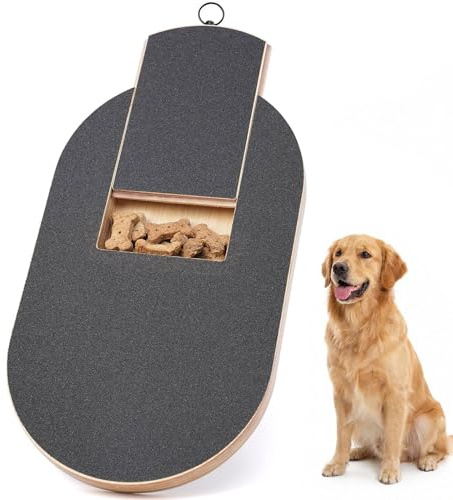 Yunision Dog Nail Scratch Board with Snack Box, Wooden Dog Nail Grinders with 2 Replacement Sandpaper Sheets, Oval File Scratcher for Paws Care, Puppy Nail Grinding Pad & Mental Stimulation Toys