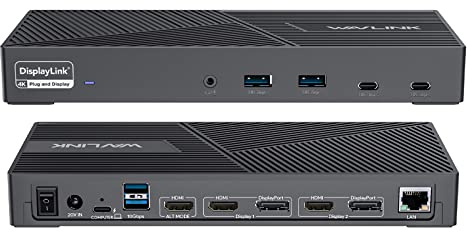 WAVLINK DisplayLink Dockingstation, Triple 4K@60Hz, 100W PD | 15‑in‑1 Dockingstation: Dreifach‑4K@60Hz,3×HDMI,2×DP,USB‑C/A 10Gbps,Gigabit LAN,100W PD,für MacBook Neo M1‑M3 & Windows