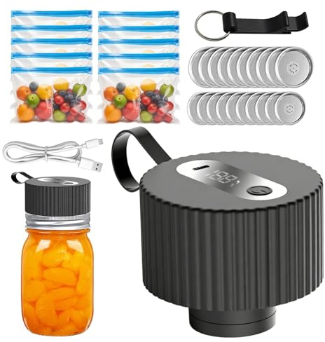 PORFOYO 3-In-1 Vakuumierer Für Gläser, Elektrischer Vakuumierer, Mason Jar Vakuum Sealer für breiter und normaler Öffnung, Inkl. 10 Beutel, Einmachdeckeln