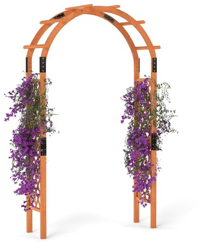 FANTASK Gartenbogen Holz, 132 x 45,5 x 235 cm, Rosenbogen für Rosen & Kletterpflanzen, Torbogen Spalier, Rankhilfe Tannenholz, Halbbogen für Garten, Hochzeit, Party