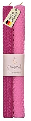 Wachsmann Bienenwachskerzen handgerollt, 100% Bienenwachs, 2er Set in vielen Farben, Made in Germany (Rosa/Pink)