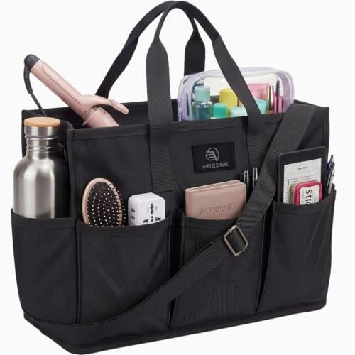 PRESEE Gardening Tool Bag with 9 Pockets & Shoulder Strap, Heavy Duty Garden Tool Organiser Tote, Black