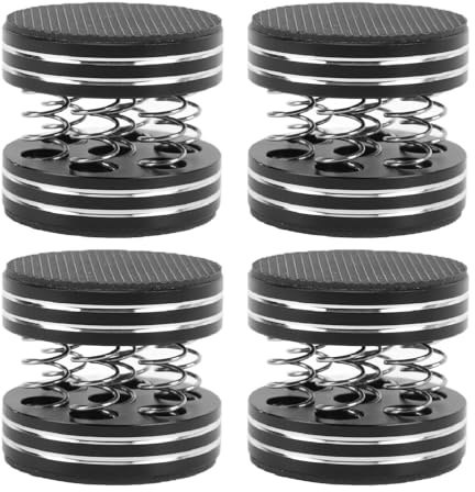 MEMEWOCA HiFi Speaker Isolation Feet, Spring Shock Absorbing Stand for Speakers Subwoofer Amplifier Turntable, Non Slip Rubber Base with Aluminum Alloy and Steel Spring, 4pcs Set for Audio (Black)