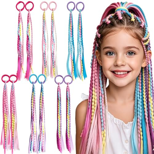 YOUYIKE 12 Stück Haarsträhnen mit Gummi, Bunte Haarsträhnen zum Einflechten Haarschmuck, Farbige Haarverlängerungen Haare Flechten Hair Tinsel Haar Accessoire für Mädchen