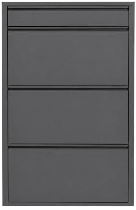 Alveon Schuhschrank Schmal, Metall Schuhkipper mit Magnet-Klappen, Freistehend oder Wandmontage, für Flur, Eingang & Diele, Platzsparend – 3+1 Regale