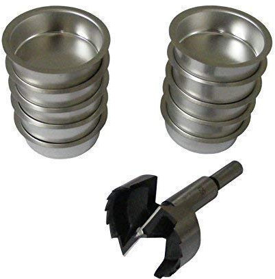 A.J. Wwe - Metallwaren GmbH Tüllen für 50 mm Stumpenkerzen und EIN Forstnerbohrer verzahnt 53 mm 10 Stck Weißblech
