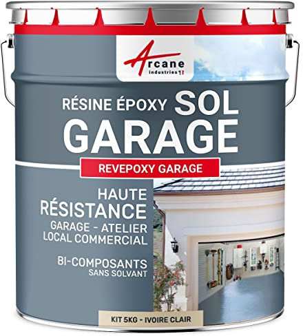 Peinture epoxy, garage, sol, atelier, local, commercial, magasin : Revepoxy garage - 5 kg (jusqu'à 16 m² en 2 couches) Ivoire Clair - RAL 1015 - ARCANE INDUSTRIES