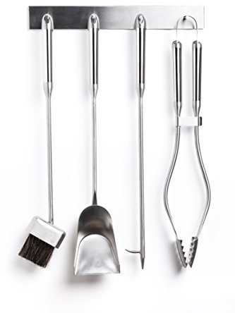 Erstklassige Kamin Werkzeuge Set (4 Teile) & Wand montiert Kleiderbügel, Edelstahl