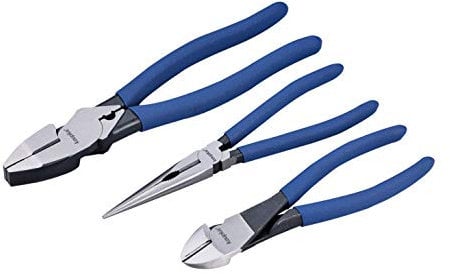 Kauplus Pro Pliers Set, 3-Piece (7-inch Diagonal Cutting, 8-inch Needle Long Nose, 9-inch Linesman) Industrial Cutters Set