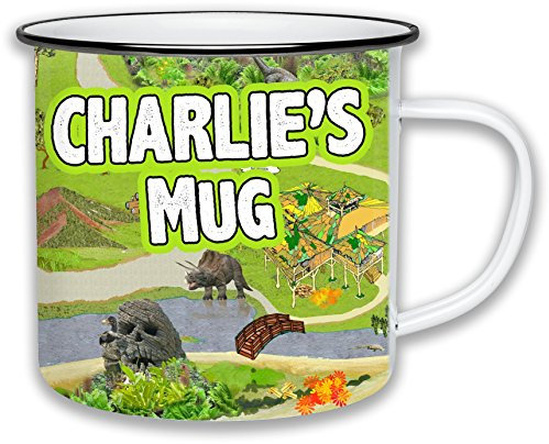 Snowgoose and Lily Personalised Childrens Dinosaur Scene Mug - Enamel - Customisable - 350ml - Non-Breakable
