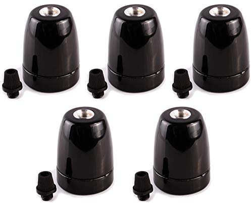 5 Porzellanfassung Porzellan Fassung E27 Lampenfassung Lampe Klemmnippel schwar
