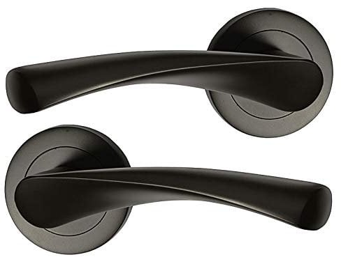 HANDLESTORE Twist Lever on Rose Door Handle Set - Matt Black Finish (1 Set)