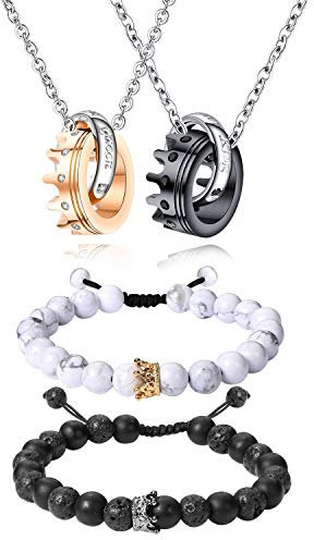 Cupimatch Schmuck Set Pärchen Puzzle Anhänger Edelstahl Halskette Armbänder Panzerarmband Zirkonia Panzerkette Partnerarmband Freundschaftsarmband Damen Herren Armreif