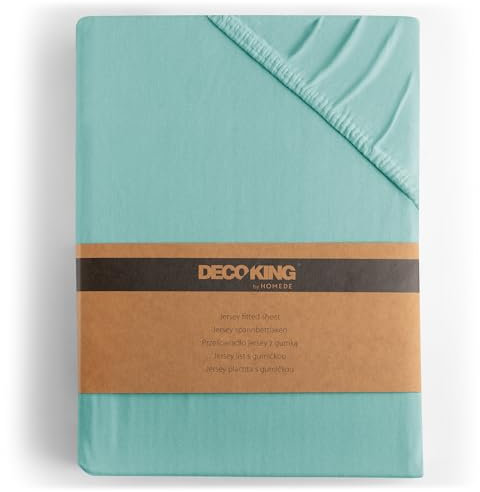 DecoKing Drap-Housse 160x200-180x200 cm 100% Coton Peigné Jersey Doux Drap Housse 160x200cm - 180x200cm Turquoise Clair Amber