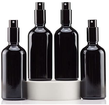 YIZHAO Flacon Spray Vide 100ml, Noir Bouteille Spray Verre, avec Brouillard de Pulverisateur Fine, pour Huiles Essentielles, Aromathérapie, Parfums, Nettoyage, Voyage, Pharmacie – 4Pcs