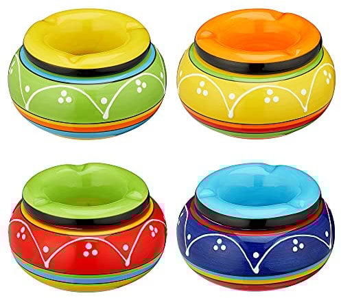 Toscana Lot de 4 cendriers tempête en céramique multicolore, diamètre : 11 cm, avec embout amovible, 4 cendriers tempête Toscana Ø 11 cm