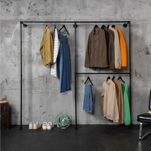 RSR Hangers Kleiderstange Garderobe Kleiderschrank Industrial Design für die Wand | Höhe 210 cm x Breite 210 cm | Wandmontage | Schwarz | Garderobenstange | Wandgarderobe | begehbarer Kleiderschrank