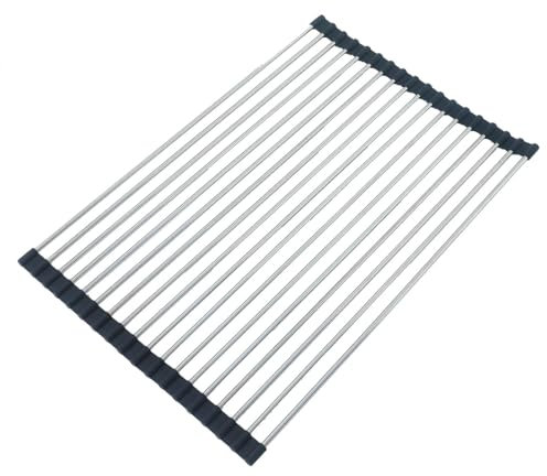 GulfDealz Escurridor de platos plegable multiusos para cocina sobre el fregadero, estante enrollable para secar platos (47 x 28 cm), accesorios de cocina, modelo no. KDR006 - negro