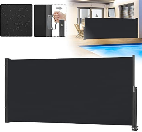 LZQ Seitenmarkise Ausziehbar Sichtschutz Sonnenschutz Windschutz Markisen, Wasserbeständig Polyester Seitenrollo mit Wandhalterung aus Alu für Terrasse Balkon Privatsphäre (100x300cm, Anthrazit)