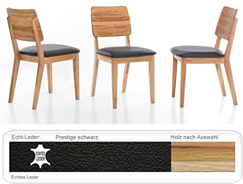 expendio bequemer Holzstuhl Norea 3 Polsterstuhl Esszimmerstuhl Küchenstuhl Massivholzstuhl Verschiedene Varianten, Holzart:Kernbuche geölt, Bezugstoff:Prestige Leder schwarz