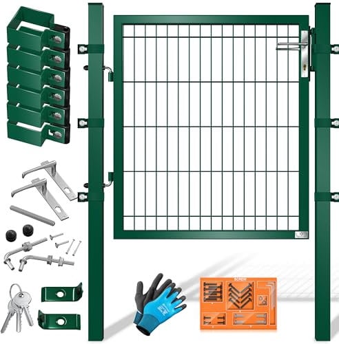 KESSER® Gartentor Premium Gartentür aus Metall verzinktem Stahl, Gartentür für Stabmattenzau Zauntor, Hoftor, inkl. Pfosten mit Schloss Türklinke und Schlüssel, 100 x 106cm Grün