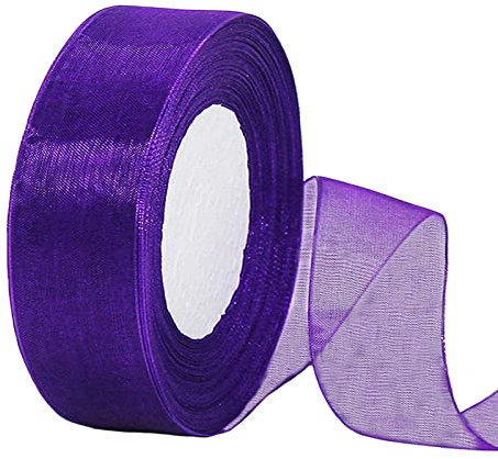 45m Organzaband Lila 38mm Breit Chiffo Geschenkband,Transparentes Organza Bänder Chiffonband Schleifenband Dekoband Geschenkverpackung Deko Band Tüllband für Weihnachten Hochzeit Taufe Geburtstag