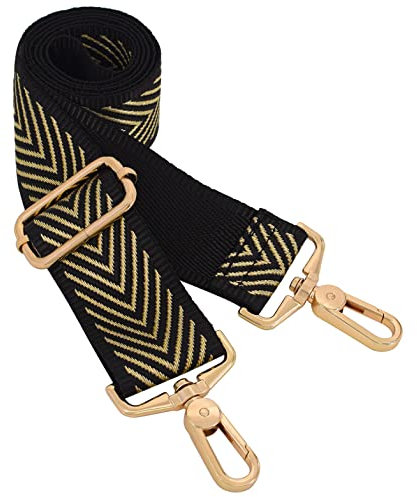 Pecvan Schwarzer Metallhaken mit drehbarem Haken, verstellbarer Gurt für Crossbody-Tasche/Gepäck, Schwarz mit goldenen Pfeilen, L