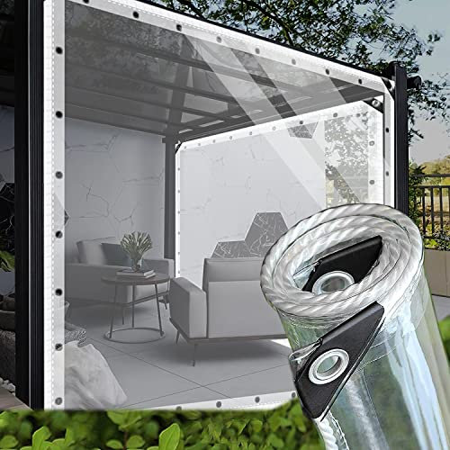 AMXFS Bâche de Protection Transparente 2 x 4 m - en PVC Transparent - avec œillets de 0,35 mm - Protection des Plantes - Rideau de Pluie en Verre Transparent - Imperméable - 400 g/m²