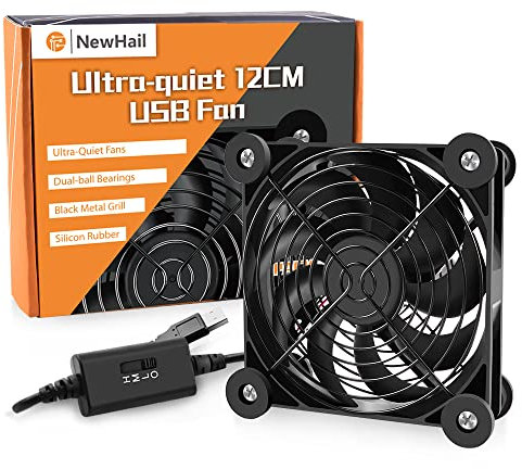 NewHail 1 x 120 mm USB-Lüfter, sehr leise, USB-Lüfter 5 V, mit L/M/H 3-Grad-Geschwindigkeitsregler mit hohem Luftstrom, Kühlventilator für Router, Modem, Empfänger, DVR, Playstation, TV-Box