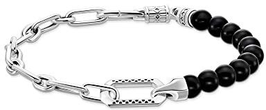 Thomas Sabo Herren Armband mit schwarzen Onyx-Beads und Kettengliedern Silber, aus geschwärztem 925er Sterlingsilber, Länge 19 cm, A2088-507-11-L19V