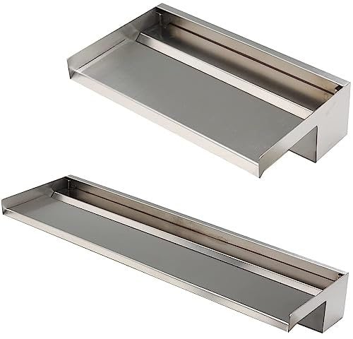 E-ANG.W Poolbrunnen Wasserfall 304 Edelstahl Pool Wasserfall mit breiterer Wasserflussplattform, Wasserfall Spillway für Outdoor Terrasse Dekorationen (45 cm)