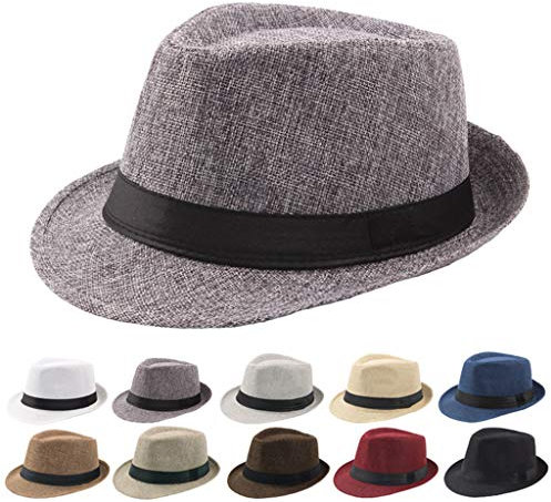 Beokeuioe Panama Hut Fedora-Hut Mode Filz Gangster Hüte für Mann und Frau, Trilby Snap breiter Krempe Vintage Style Dress Hut Mafia Gangster Herren Fedora Trilby Bogart Hut Herren