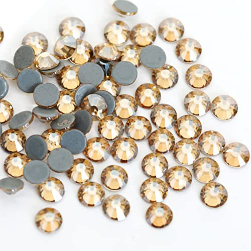 Wambere 1440 Stück Hotfix Strasssteine, Kristalle Flacher Rückseite Strasssteine Glas Glitzersteine Nagelkunst Edelsteine Runde Diamant,Hotfix Kristall Runde Edelsteine 3.8-4mm,Hell Gold