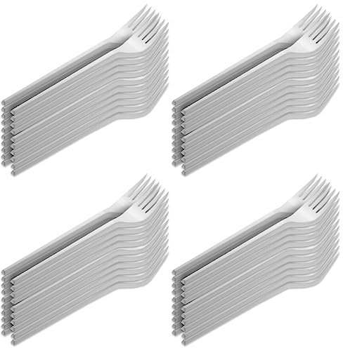 Acan Tradineur - 4 Paquetes de 100 Tenedores de plástico - Material Reutilizable y reciclable - Longitud de 16,5 cm - Color Blanco - Total 400 Uds