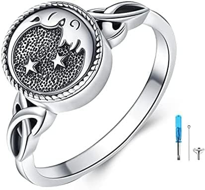 Mond und Stern Urne Ring für Asche 925 Sterling Silber Abalone Shell Memorial Keepsake Ringe Kremation Schmuck Geschenk für Damen Frauen Männer Mutter (Urnenring, 10)