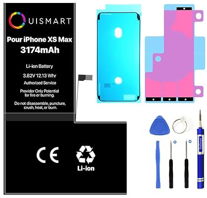 OUISMART® KIT Batterie pour IPHONE (avec Kit Outils + Adhésif + Joint D'étanchéité, iPhone XS Max)