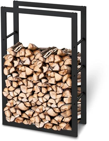 holz4home® Kaminholzregal aus Metall Schwarz I 100x25x60 cm I Brennholzregal inkl. Ofenhandschuh I Feuerholzregal Kaminholzhalter Holzständer Holzhalter Holzlager Feuerholz Brennholz