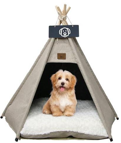 Vinnypet Tenda per Animali Domestici Tipi Tenda per Cani e Gatti Rimovibile e Lavabile Pet Teepee Tipi con Cuscino Peluche 50x50x60cm