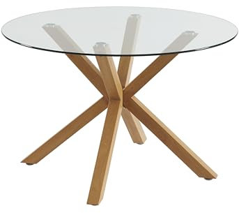 BAÏTA Table à Manger Ronde Harry Verre et Effet chêne 120cm