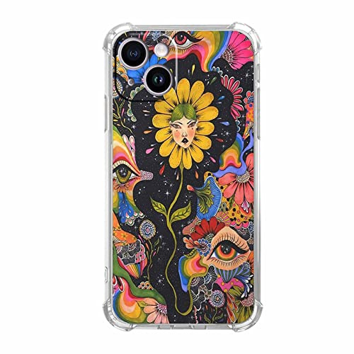 Vesidurt Trippy Psychedelic Flower Case for iPhone 15 Plus,Hippie Eyes Art Pattern Case for Men Women,Unique Soft TPU Bumper Case for iPhone 15 Plus