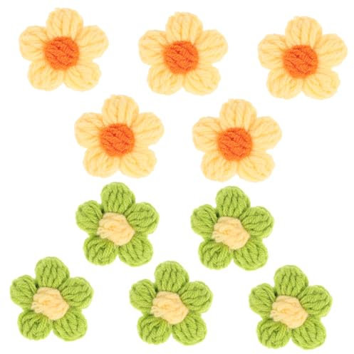 NUOBESTY Handgemachte Gehäkelte Wollblumen Broschen und Haarnadeln 10 Stück Leichte Blütenform Zufällige Farbe Accessoires für Selbstgemacht Kopfschmuck und Casual Style Bastelbedarf