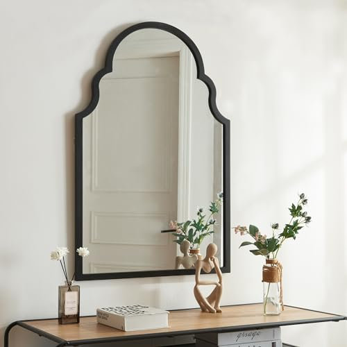 [en.casa] Miroir Mural Design Classique Miroir Arche Style Intemporel Miroir Fenêtre pour Salon Chambre Bureau Salle de Bain MDF 90 x 60 cm Noir