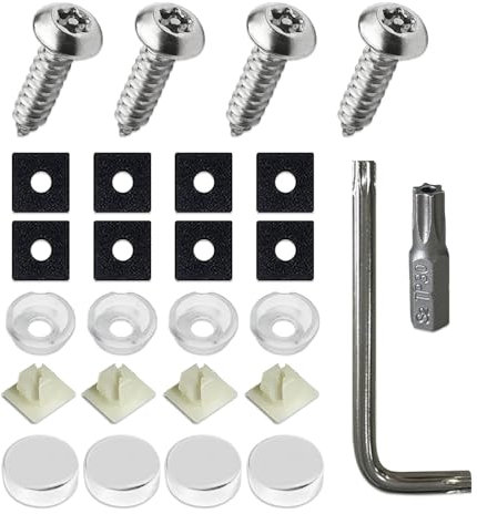 deemars 4PCS Tornde de Placa de Licencia, Kit de Tornde de Placa de Licencia a Prueba de Corrosión, Tornillos M6(1/4) a Prueba de Alteración para Montaje de Soporte de (Plateado)