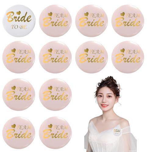ALEGRE® 12 Stk JGA Braut Button Set, Jga Accessoires Frauen, Team Bride Buttons Anstecker,Junggesellenabschied Frauen Accessoires,Jga Frauen Abzeichen für Spiele Party,Hochzeit,Engagement Feiern(Rosa)