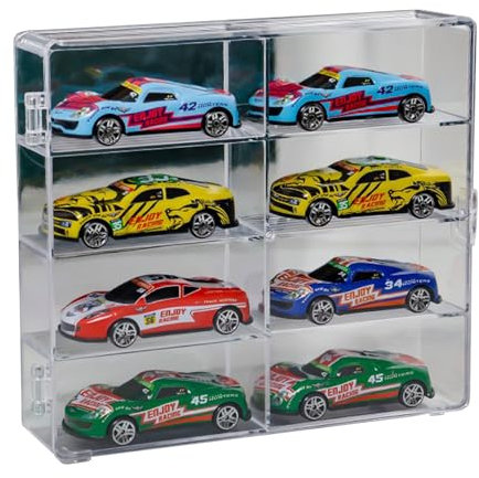 Spielzeugauto-Vitrine Im Maßstab 1:64 mit Rädern für 8 Spielzeugautos, Aufbewahrungsbox für Spielzeugautos, Acryl-Matchbox-Auto-Aufbewahrungsbox, Stapelbare Transparente Spielzeugauto-Vitrine