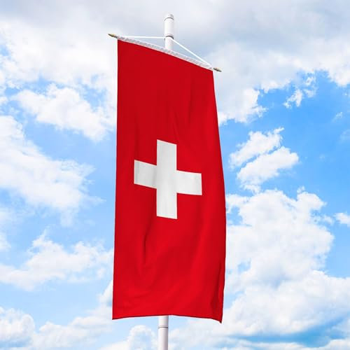 Schweiz Flagge 120 x 300 cm - für Fahnenmast, Schweizfahne aus reißfestem Fahnen-Polyester-Stoff, Bannerfahne wetterfest und UV-beständig